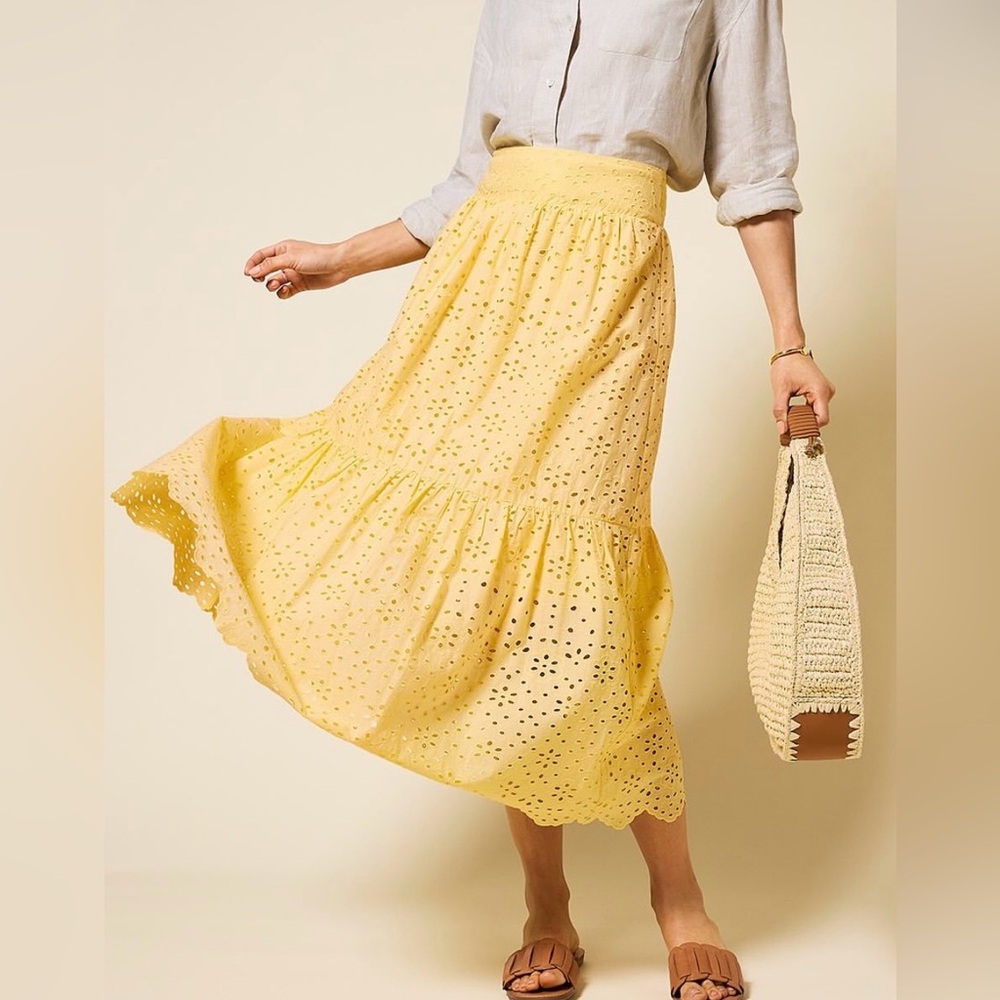 Talbots Floral Diamond Eyelet Flounce Midi Skirt 100% cotton